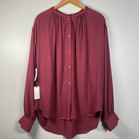 Aritzia Babaton Gene Women's Shirt Size L Maroon Long Sleeve Button Up NEW NWT - Picture 1 of 13